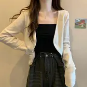 Plain Cropped Cardigan Almond - S