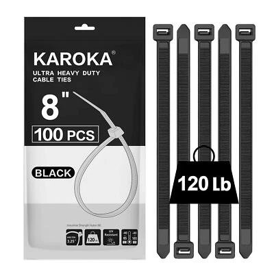 Zip Ties 8 inch Heavy Duty Zip Ties with 120 Pounds Tensile Strength Black Ca...