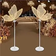 2PCS Wedding Butterfly Floor Lamp, Creative LED Butterfly Wings Ceiling Lights Decoration Set, Angle Brightness Adjustable, Romantic Wedding LED Road Lead Lights for Party Stage(Gold Warm)