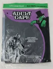 Vintage 90’s Dracula Vinyl Cape Halloween Vampire Costume Adult 44" Black NIP