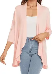 [Generic] Sofenthiss Casual Lightweight Cardigan, Women's Casual Lightweight Open Front Cardigans, Draped Ruffled Soft Solid Thin Top