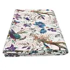 Kantha White Bird Quilt Cotton Blanket Handmade Bohemian Bedcover Boho Queen Bed