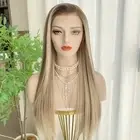 Ash Blonde Wigs Highlight Brown Ombre Color 13x4 Synthetic Fiber Lace Front W...