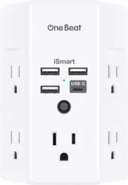 Surge Protector, 5 Outlets Extender with 4 USB PortsUSB C, 3-Side 1800J Power