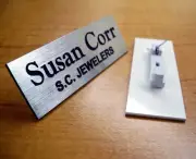 Custom Engraved Silver Name Tag | Badge & Pin | Employee Identification ID Plate