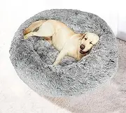 PaWz Memory Foam Pet Bed Extra Large - XL Round Washable Donut Calming Nest With Removable Machine Washable Cover, Fluffy Plush Kennel Soft Warm for Cats & Dogs, 120x120x26cm, Charcoal