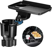 This Hill Cup Holder Tray for Car, 2 in 1 Detachable Car Food Table Tray with Solid Base & Phone Slot,Car Cup Holder Expander with 360°Rotation Tray for Travel Road Essentials Accessories