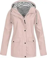 [WUANDIXFA] Jackets for Women Mid Long Snow Coat with Pocket Hiking Lightweight Windbreaker Hooded Rain Jackets
