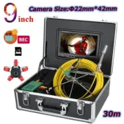 30M Sewer Pipe Pipeline Drain Inspection 9" LCD Video Recording Camera 8GB DVR