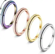 [Thunaraz] 4Pcs Fidget Rings for Women Men Anxiety Rings 2mm/4mm Stainless Steel Spinner Rings for Anxiety Relief Items Sandblast Glitter Finish Size 5-9
