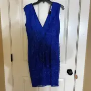 NWT Tadashi Shoji HORTENSE Sleeveless vneck Embroidered dress Mystic Blue size 4