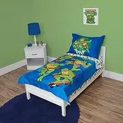 Teenage Mutant Ninja Turtles 4 Piece Toddler Bedding Set – Includes Comforter, Sheet Set – Fitted + Top Sheet + Reversible Pillowcase for Boys Bed, Blue