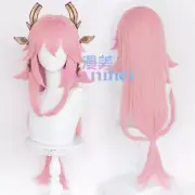 Genshin Impact Yae Miko Wig Women Pink Long Hair Halloween Cosplay Wig Hairpiece