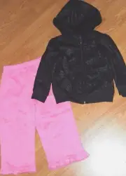 FADED GLORY GIRL'S SHIRT/JACKET BLACK HOOD KNIT PANTS PINK SIZE 24MO. NWT