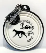 NWT H20 Pet Bowls B&W Portable 2-Bowl Set - Carabiner Clips - BPA-Free-Whippet