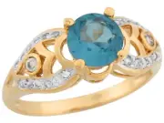 10k or 14k Two-Tone Gold Simulated Blue Zircon White CZ Accent Fancy Ladies Ring