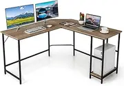 Giantex Industrial L-Shaped Computer Desk, Home Office Desk PC Laptop Study Table w/Storage Bookshelves & Adjustable Foot Pads, Space-Saving Corner Desk, Home Office Desk Study Workstation (Natural)