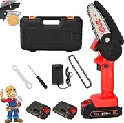 Wood Ranger Mini Chainsaw Cordless 2025 Upgrade 4" Electric Chainsaw w/ 2 Batteries & 2 Chains, Portable for Tree Trimming, Yard, Garden & DIY Wood Cutting(Red+Tool box+2PCS Batteries)