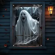Halloween Window Banner Decoration 1pc Scary Ghost Design Polyester Fabric Indoor Wall and Window Decor for Parties and Carnivals No Electricity Required Versa