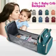 Folding Mummy Diaper Bag 2-in-1 Multifunctional Nappy Bag Backpack Baby Crib Bag