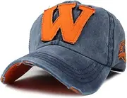 [YULOONG] Vintage Baseball Cap Denim Embroidered W Trucker Hat Retro Frayed Edge Sunhat 100% Cotton Outdoor Cap Unisex