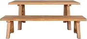 LUXI 2 pcs Garden Dining Set, Solid Wood Teak Patio Dining Set with 1 Dining Table and 1 Bench (200 x 42 x 45cm)