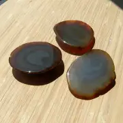 3 Polished Geode Rock Slices Banded Brown Agate Crystals Rounded End Cut Stones