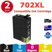 2x Non-OEM 702XL 702 XL Black Ink Cartridge For Epson Workforce WF 3720 3725
