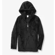 Victoria's Secret PINK Teddy Sherpa Half Zip Campus Pullover Hoodie M Black