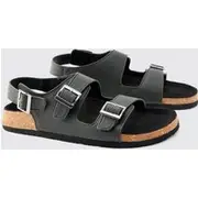 Mens Black Double Strap Buckle Sandal