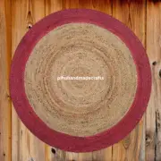 Handmade Pink Border Jute Round Rug, 5x5ft Round Jute Rug for Dining Table Rugs
