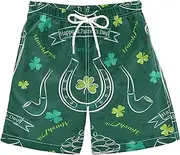 [Caihoyu] St. Patrick's Day Clover Lucky Green Boys Swimming Shorts Little Boys Board Shorts 8T