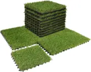 Artificial Grass Turf Interlocking Deck Tiles Set 18 PCS, 12"X12" Thick Syntheti