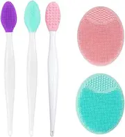 3PCS Silicone Exfoliating Lip Brush 2 in 1 Double-Sided Soft & 2PCS Facial Cleaning Brushes Pad for Smoother and Fuller Lip Appearance Cleanning Blackhead