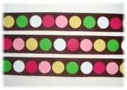 LAST 1 - 5/8" TEAPOT BROWN MULTI CANDY DOTS POLKA GROSGRAIN RIBBON FOR BOW 3 YDS