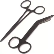 Lister Bandage Scissors 4.5" + Mosquito Forceps Straight Black Coated