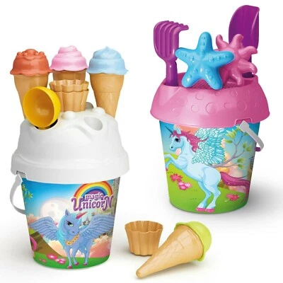 Magic Unicorn Plastic Beach Toy Sand Garden Set Outdoor Spade & Moulds Bucket