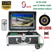 9" Underwater 30M Fish Finder Sea/Ice Fishing Camera 15 IR Lamps+15 White Lamps