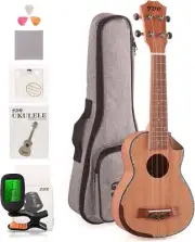 JDR Wooden Ukulele Soprano Mahogany 21" with Strings Picks Curriculum Manual&Bag