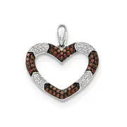 14k White Gold Red Cognac and White Real Diamond Heart Pendant