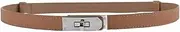 [IEMIEBOAMGNOY] Adjustable Thin Belts for Women Leather Skinny Belt for Women Dresses Solid Color Alloy Turn Lock Belts for Jeans（Brown&Silver Buckle）