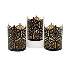 Set of 3 Black Finish Metal Candle Holders 4 Inch High Lattice Cut Lanterns