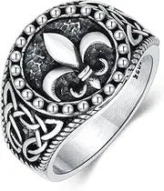 [PYTALI] Fleur De Lis Ring for Men Vintage Sterling Silver Engagement Ring