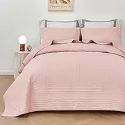 WINLIFE Quilt Set King Size Blush Pink - Oversized Bedspread - Soft Cotton Lightweight Coverlet for All Season - 3 Piece Includes 1 Quilt and 2 Shams, Morocco Floral Pattern