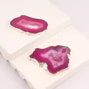 Natural Geode Slice Gemstone Silver Plated DIY Jewelry Making Connector Pair