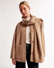 ABERCROMBIE & FITCH Brown Removable Scarf Wool Blend Coat M Brown