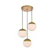 Living District Eclipse 3 Light Pendant, Brass/Frosted White, 18" - LD6072BR