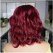 100% Human Hair Wig Full Wig Body Wave Romance Curl Short Loose Wave Style Ombre Burgundy Black Root Remy Hair Bobbi
