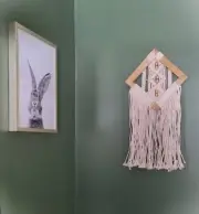 Macrame Wood Frame Natural Color Wall Hanging w/Gold Bead Accent~Room & Retreat~