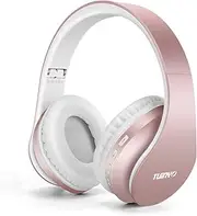Bluetooth Headphones,TUINYO Wireless Headphones Over Ear with Microphone, Foldable & Lightweight Stereo Wireless Headset for Travel Work TV PC Cellphone-Rose Gold